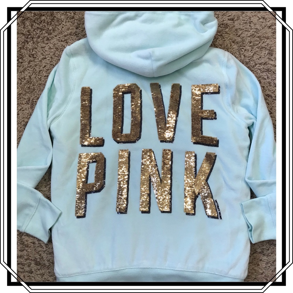 Pink By VS Blue Sequin Sherpa Hoodie M